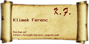 Klimek Ferenc névjegykártya